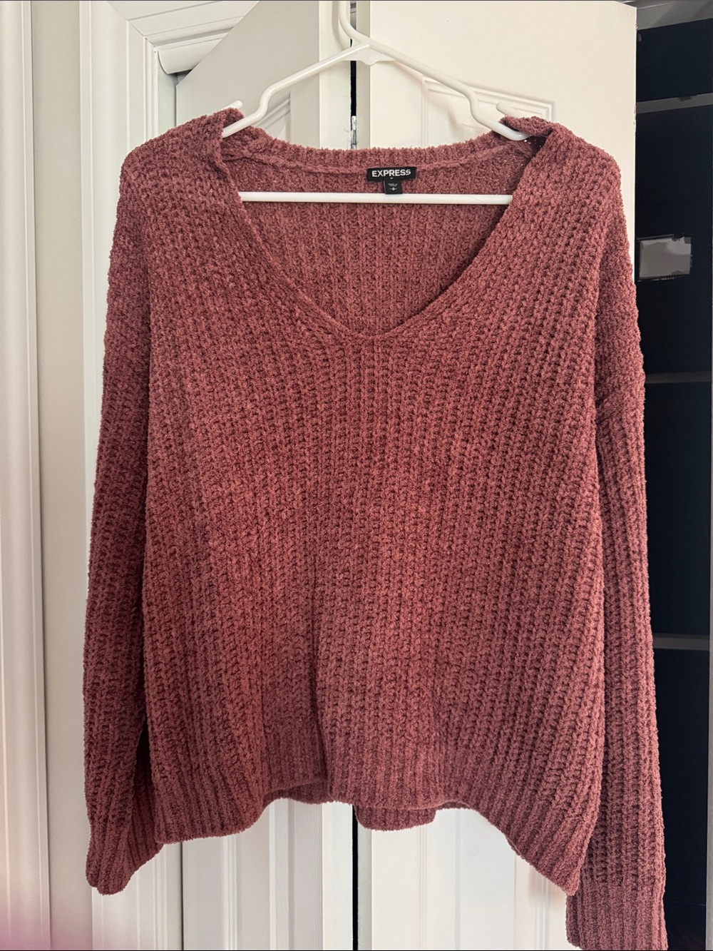Express V-Neck Sweater in Mauve Rose